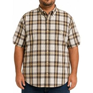 Timberland Shirt Men XXL Brown Plaid Button Up Cotton Short Sleeve Outdoor